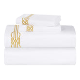 Moonlawn Cotton Gold Embroidered Deep Pocket Bed Sheet Set